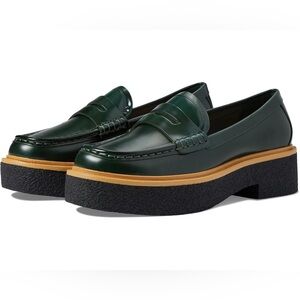 Loeffler Randall Dark Green and Tan Loafers